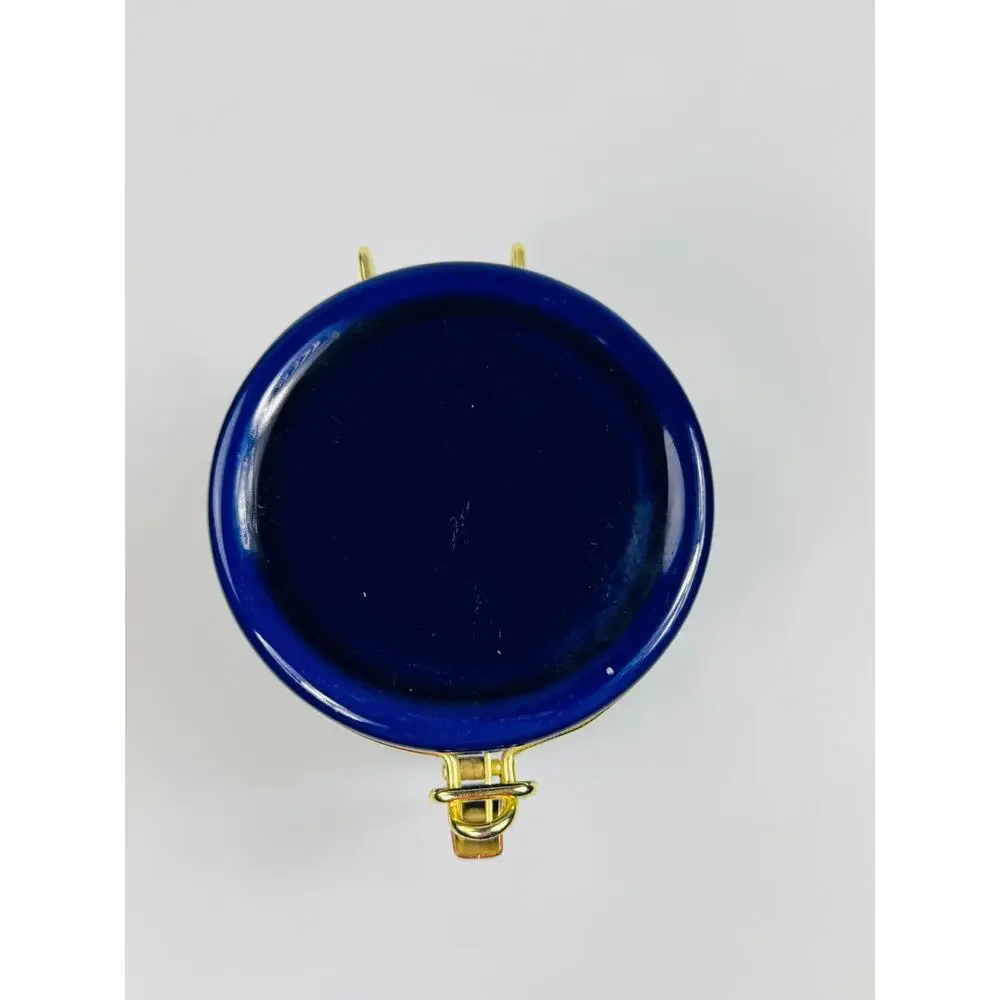 Royal Blue Canister Jar Gold Tone Clasp and Rubber Seal 4